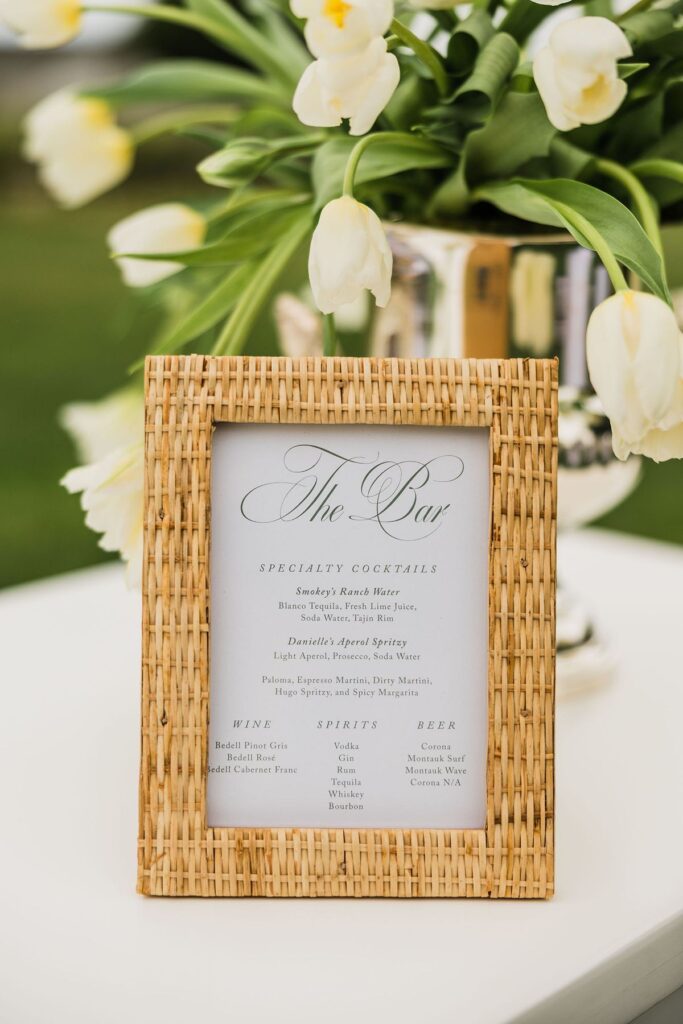 Bedell Cellars wedding bar menu